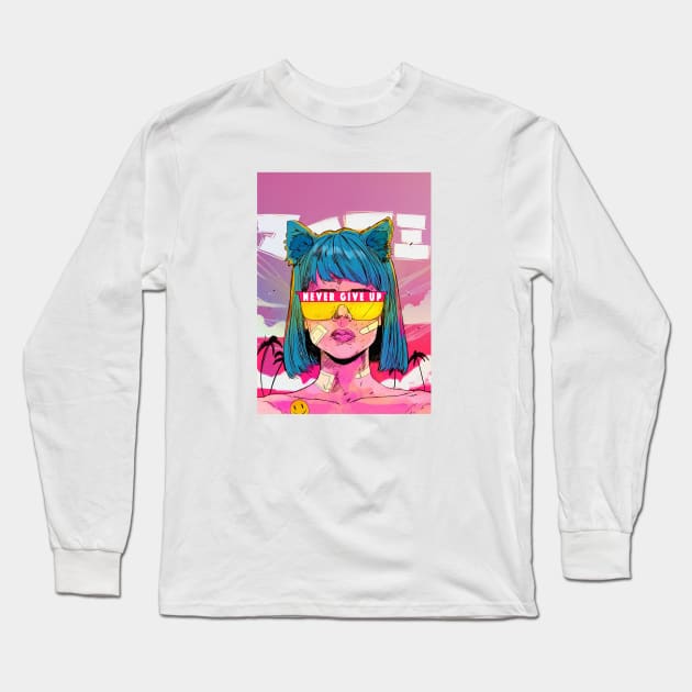 japanese anime girl - Never Give Up Long Sleeve T-Shirt by thecolddots